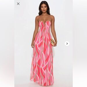 Fashion Nova Elegant Pink Patterned Maxi Dress